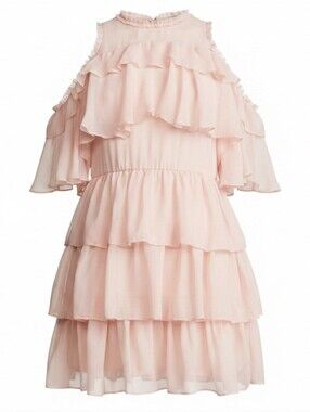Alice + Olivia Nichola Cold Shoulder Ruffle Tiered Party Dress Blush Pink Size 8